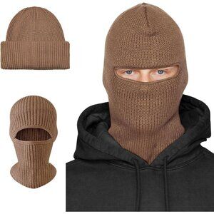 Men's Beige Balaclava Ski Mask Beanie Ski Face Mask Winter Warm Skull Cap